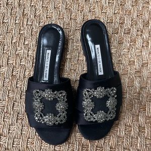 Manolo Blahnik Martamod Black Satin Slide